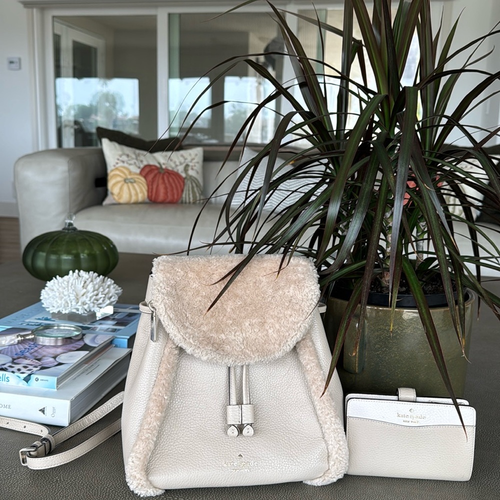 Kate Spade Leila shearling backpack/wallet